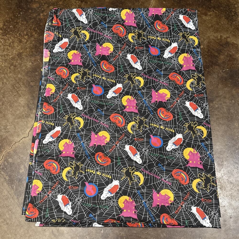 Vintage Halloween Fabric 3 1/3 Yards 45” Wide Spider Web Ghost Pumpkin Witch